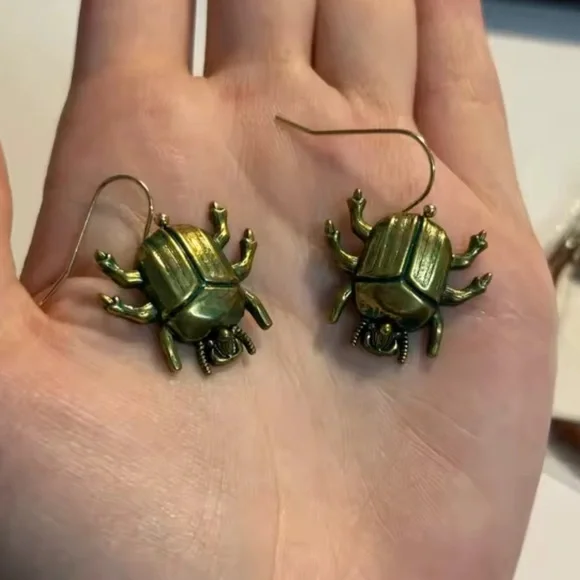 Egyptian Green Beetle Earrings - Picture 8 of 8